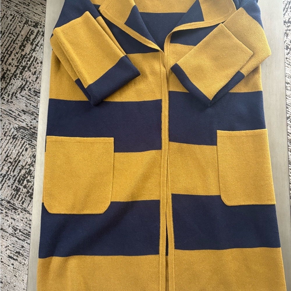 J.Crew Mustard and Navy Striped Cardigan ( like new )